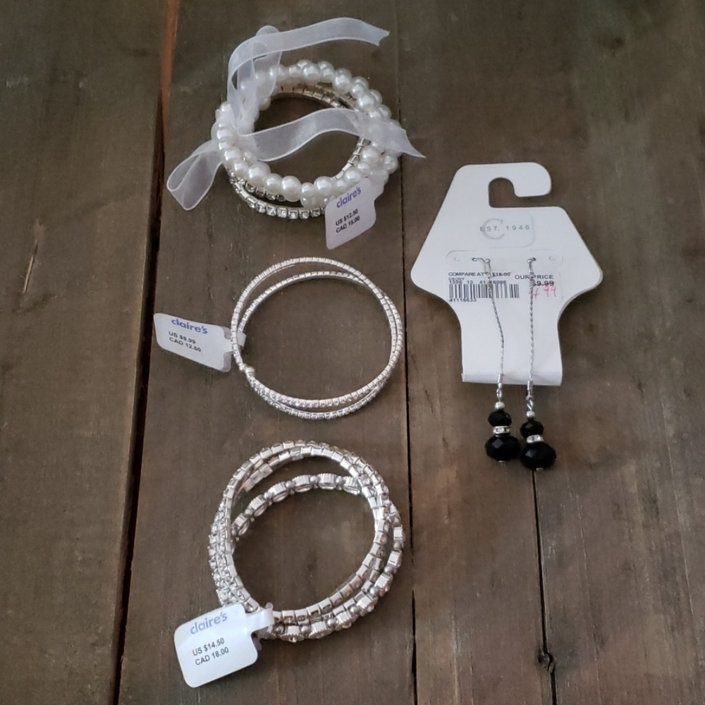 Silver Claire's Bracelet set LOT w/ earrings